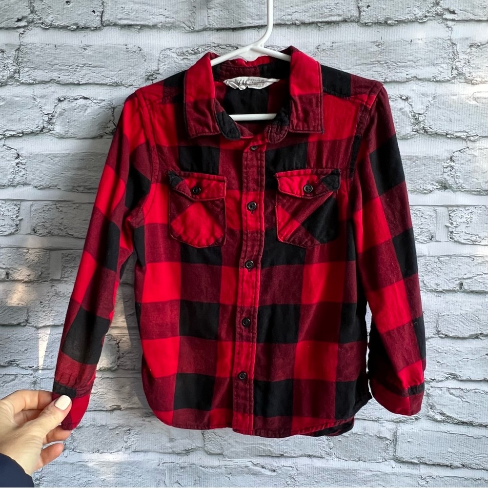 Boys Size 3-4 Buffalo Plaid Soft Button Down Shirt